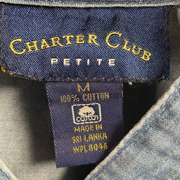 CHARTER CLUB Petite Lightweight Cotton Denim Blouse Hooded Jacket Blue SZ M - Picture 5 of 9